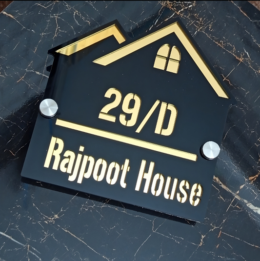 Outdoor Home Shaped Modern House Plates ( Black with Golden )