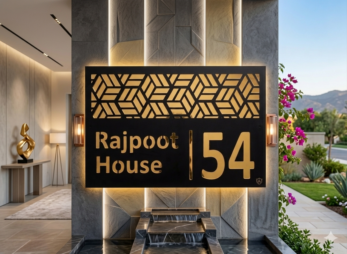 Modern Cubic Outdoor Home Plate ( Black Golden)