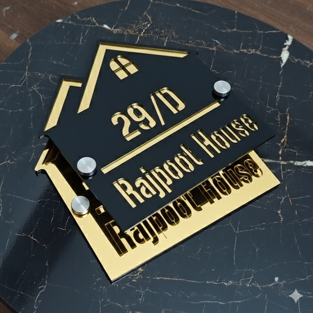 Outdoor Home Shaped Modern House Plates ( Black with Golden )
