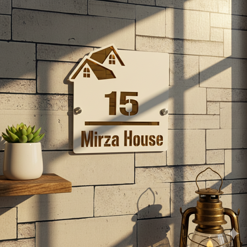 Outdoor Home Shaped Modern House Plates  ( White with Golden )