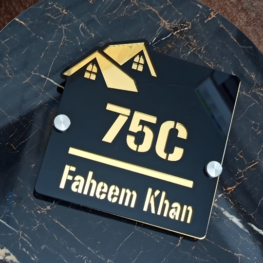 Outdoor Home Shaped Modern House Plates  ( Black with Golden )