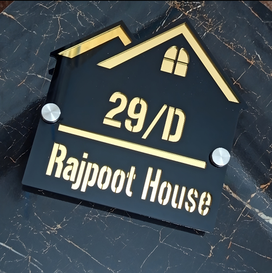 Outdoor Home Shaped Modern House Plates  ( Black with Golden )
