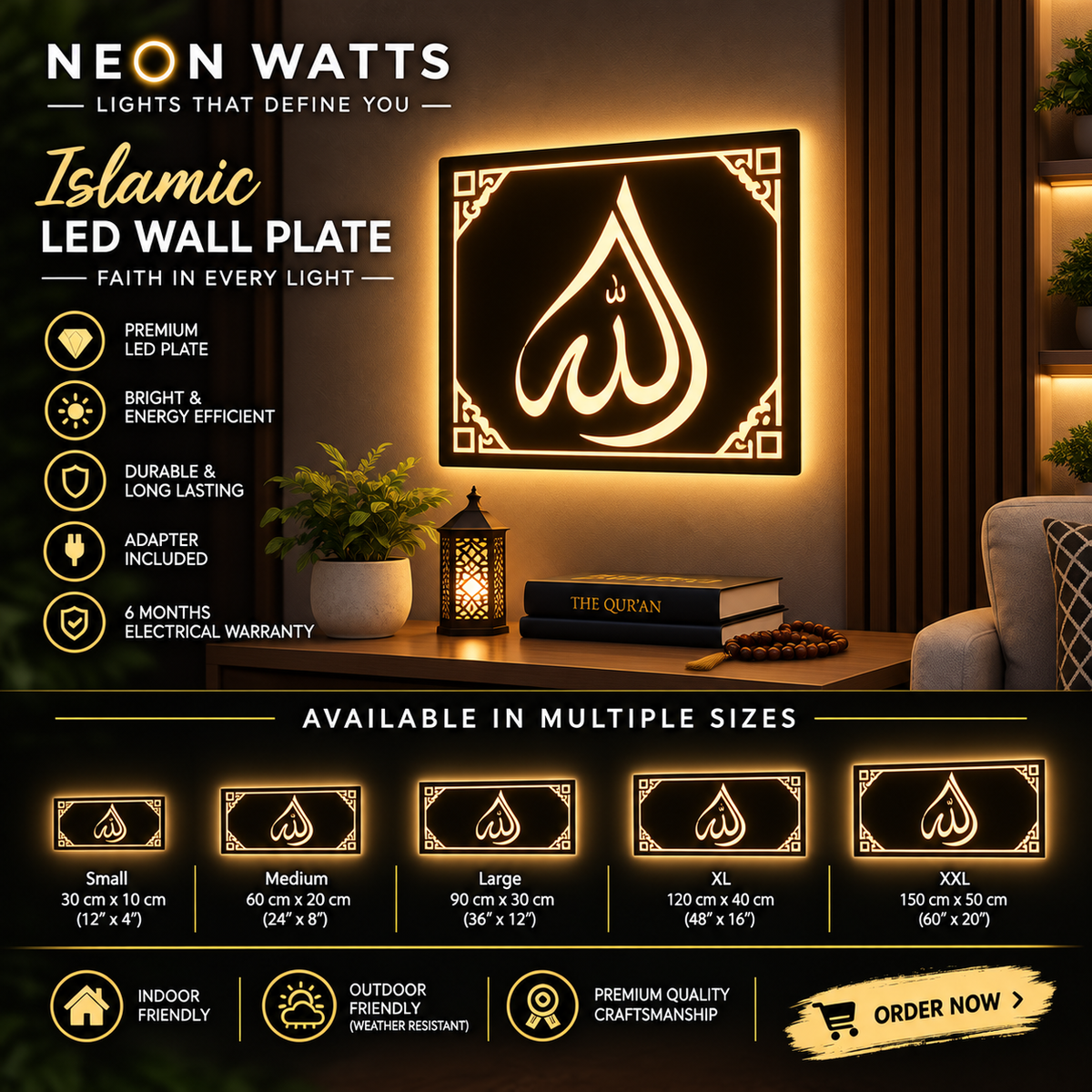 Allah Arabic in Rectangle LED Glow Plate