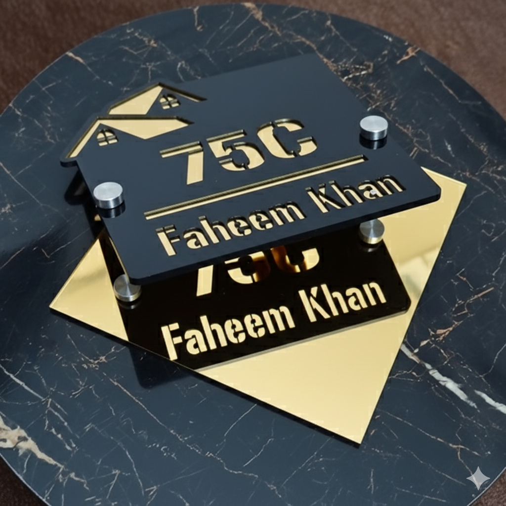 Outdoor Home Shaped Modern House Plates  ( Black with Golden )