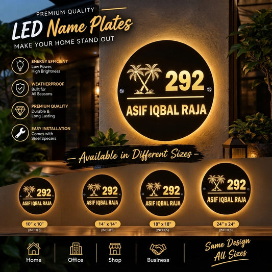 Palm Elite Circle LED Name Plate
