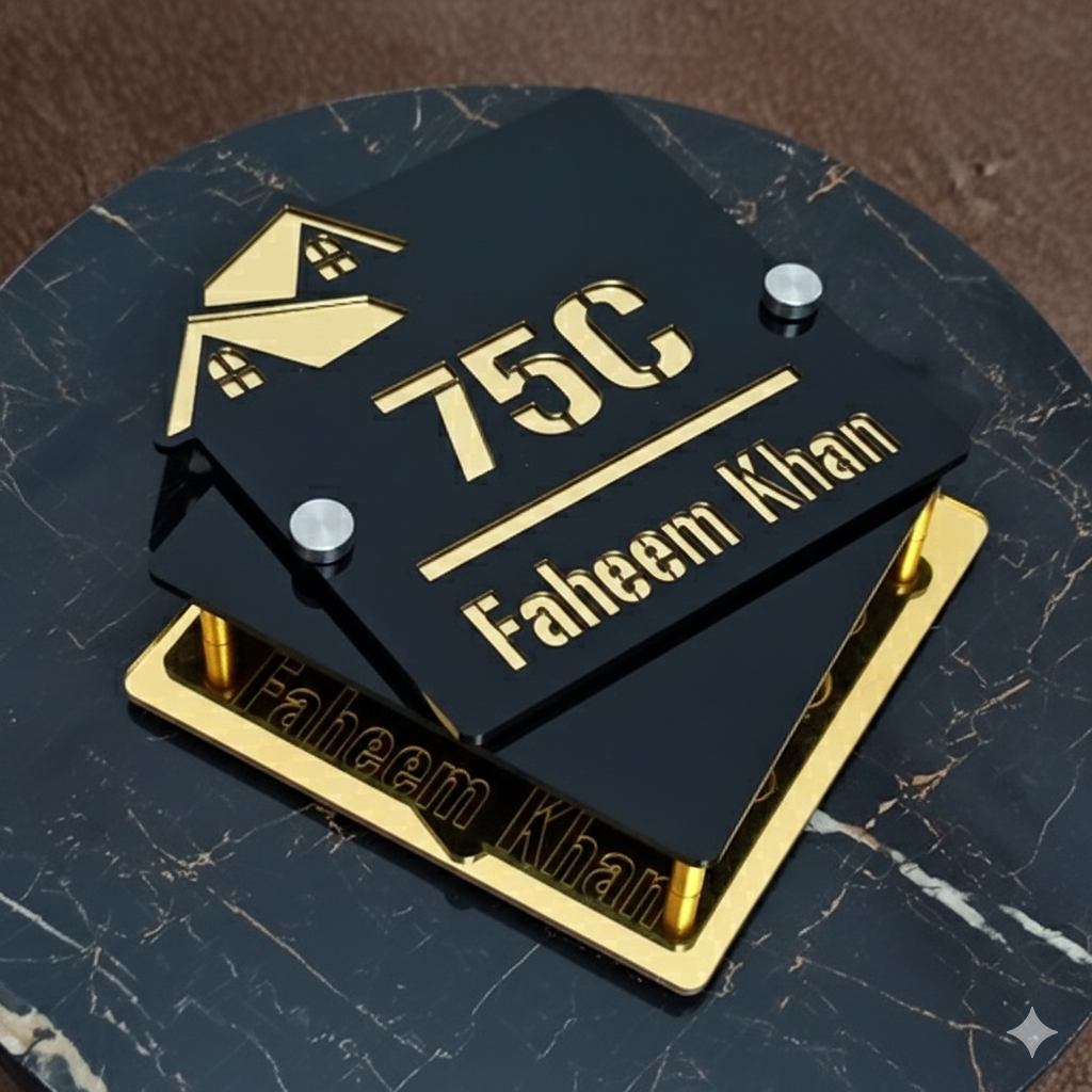 Outdoor Home Shaped Modern House Plates  ( Black with Golden )