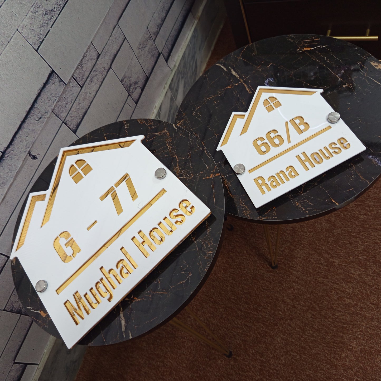 Outdoor Home Shaped Modern House Plates  ( White with Golden )