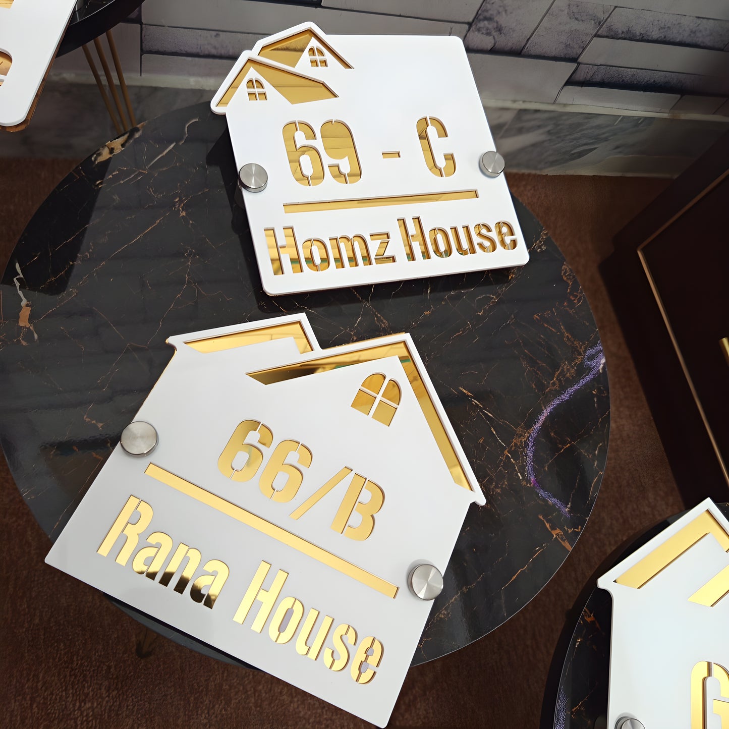 Outdoor Home Shaped Modern House Plates  ( White with Golden )