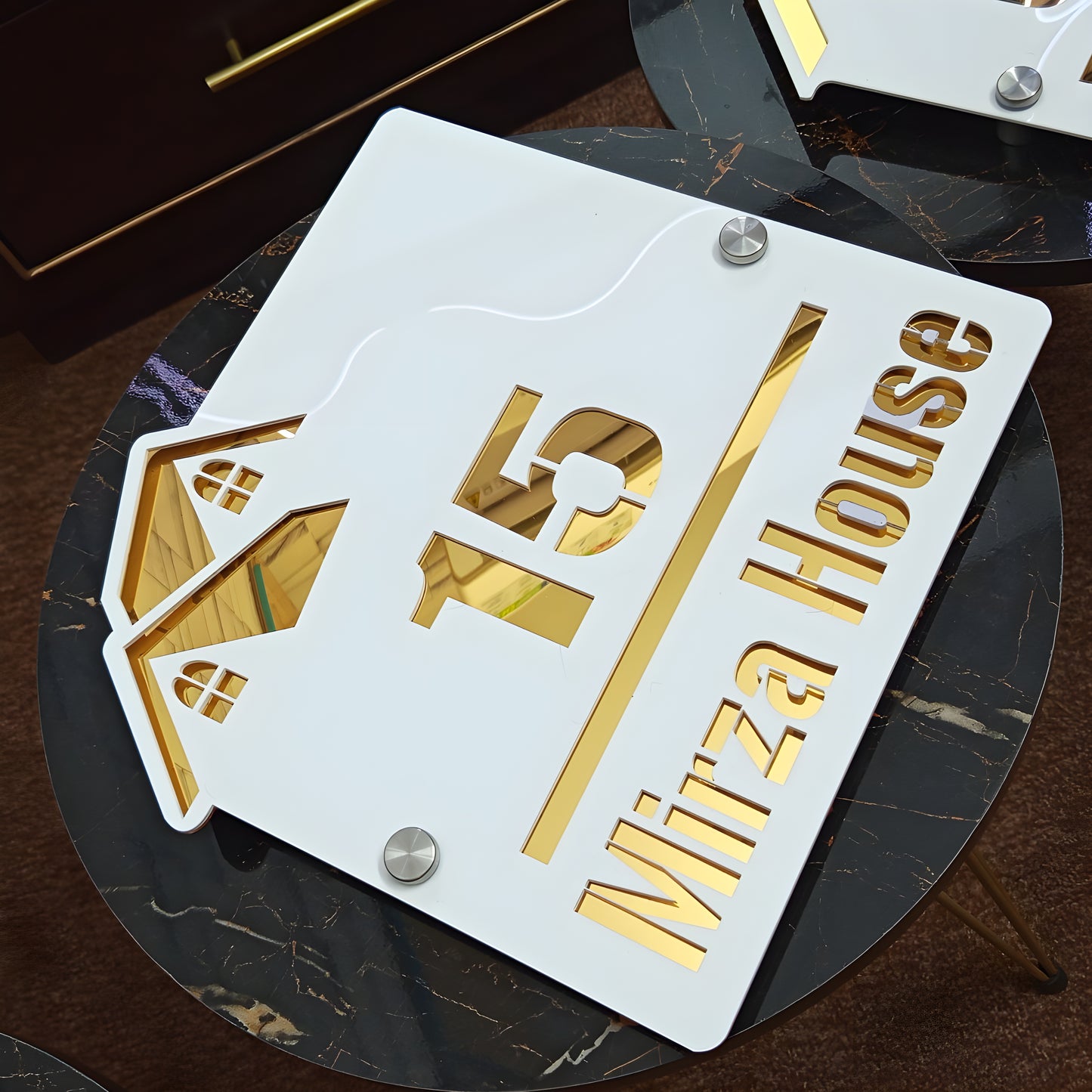 Outdoor Home Shaped Modern House Plates  ( White with Golden )