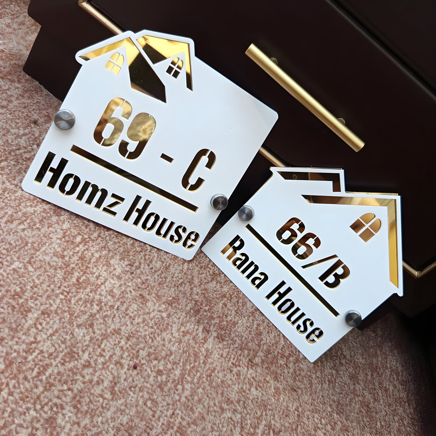 Outdoor Home Shaped Modern House Plates  ( White with Golden )