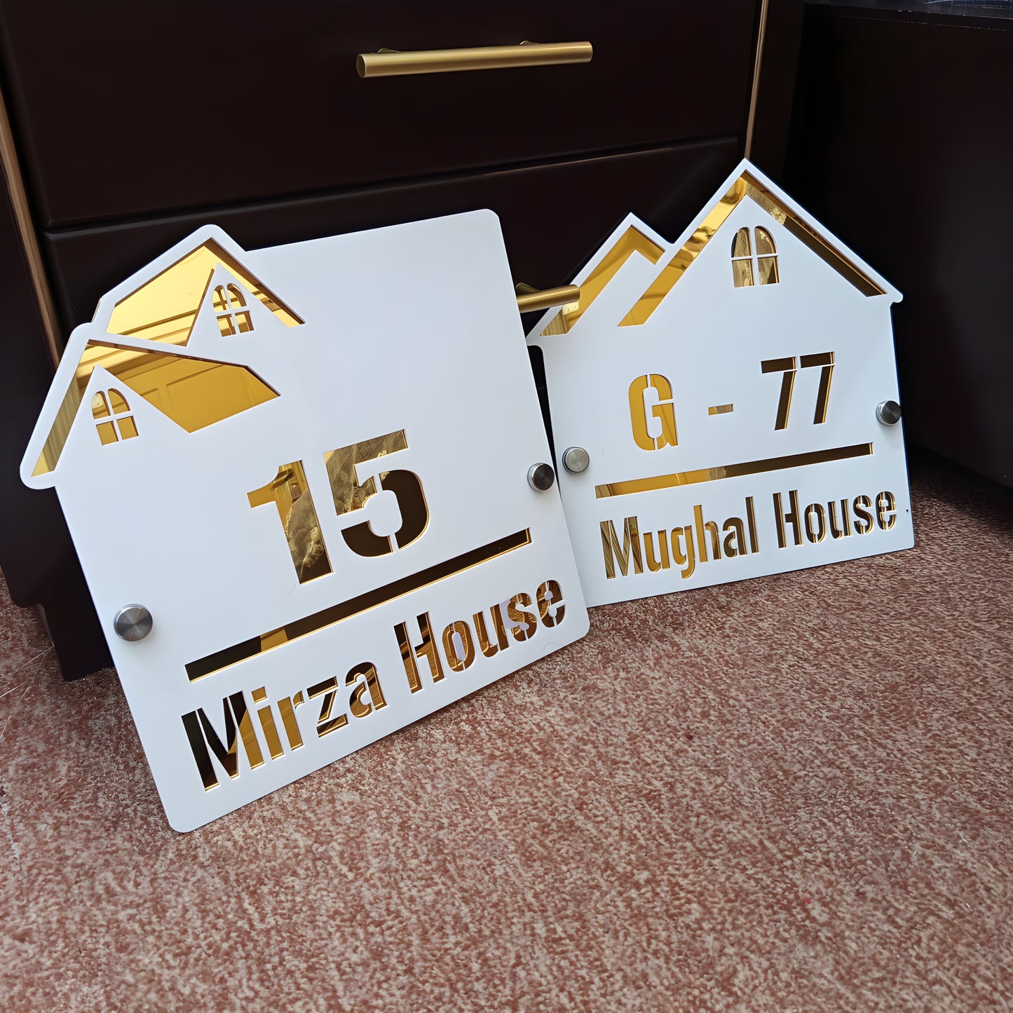 Outdoor Home Shaped Modern House Plates  ( White with Golden )