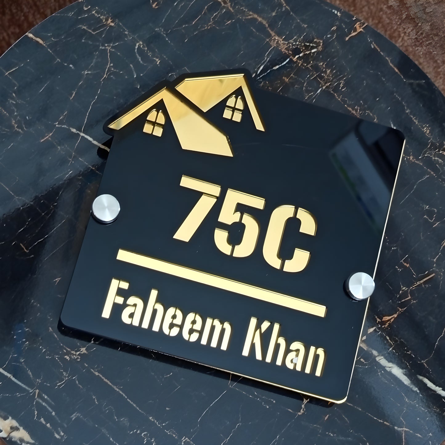Outdoor Home Shaped Modern House Plates  ( Black with Golden )