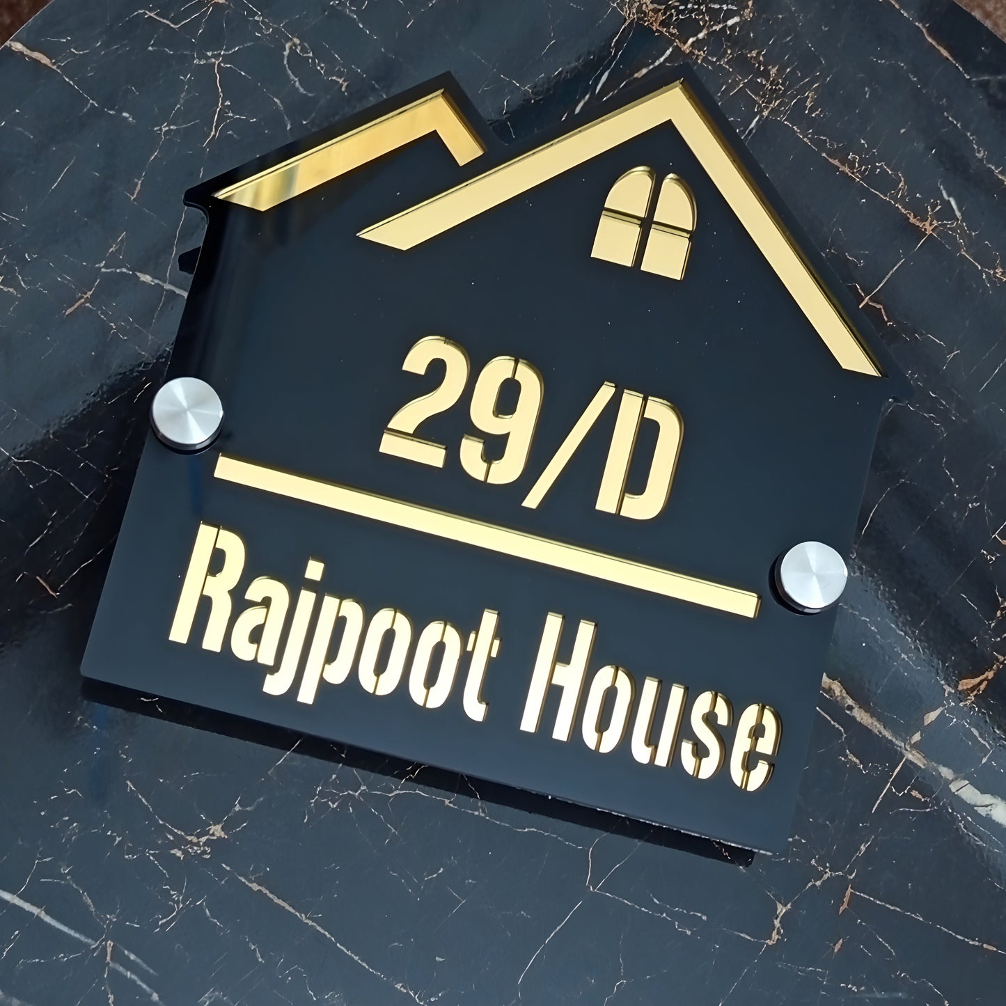 Outdoor Home Shaped Modern House Plates  ( Black with Golden )
