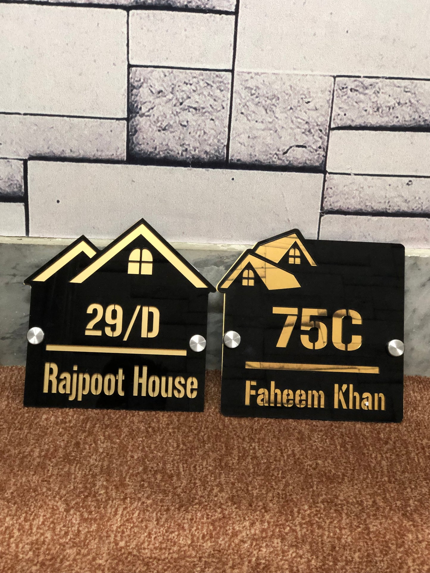 Outdoor Home Shaped Modern House Plates  ( Black with Golden )