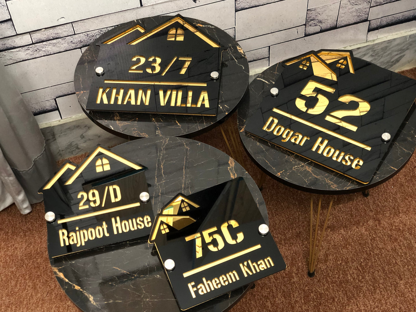 Outdoor Home Shaped Modern House Plates  ( Black with Golden )