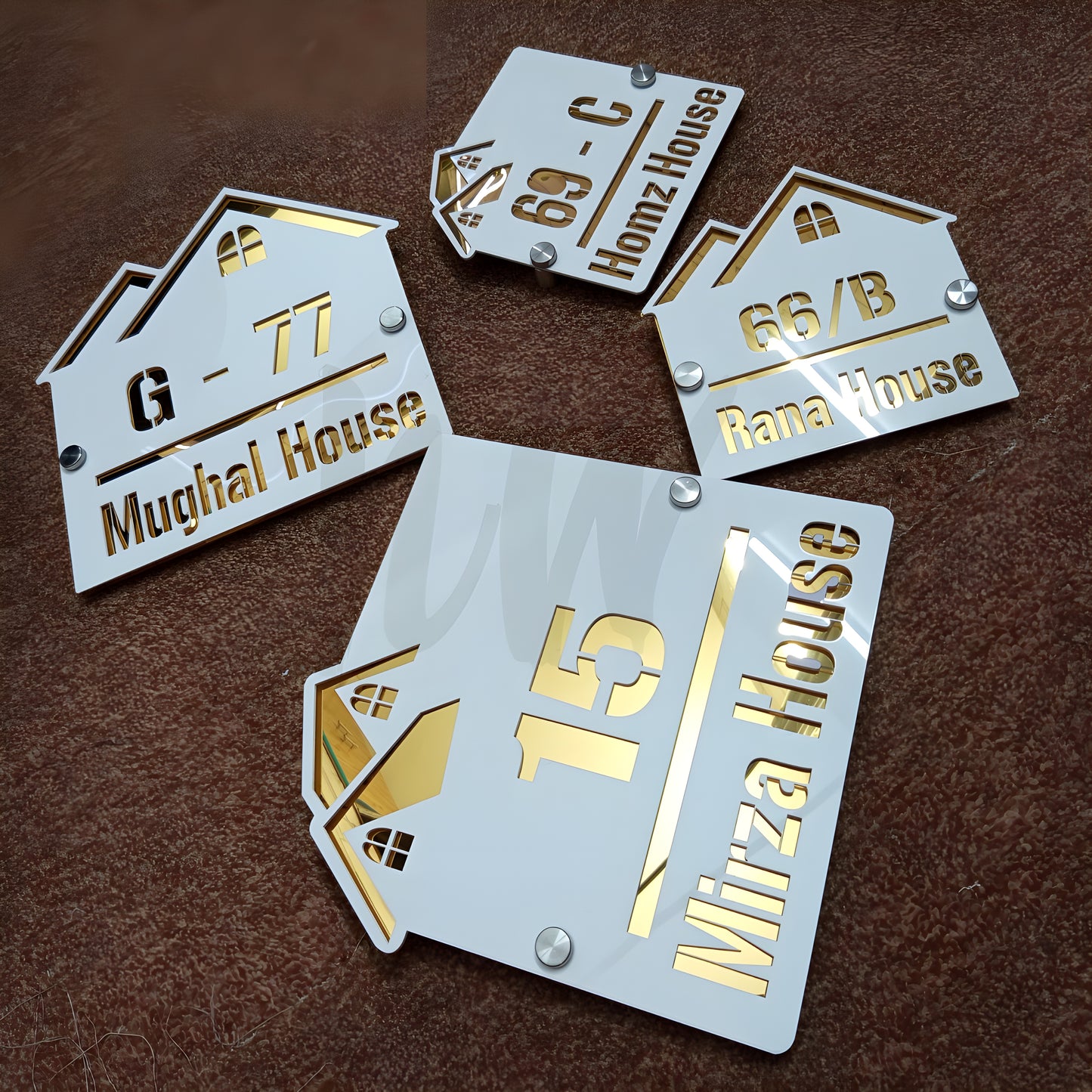 Outdoor Home Shaped Modern House Plates  ( White with Golden )