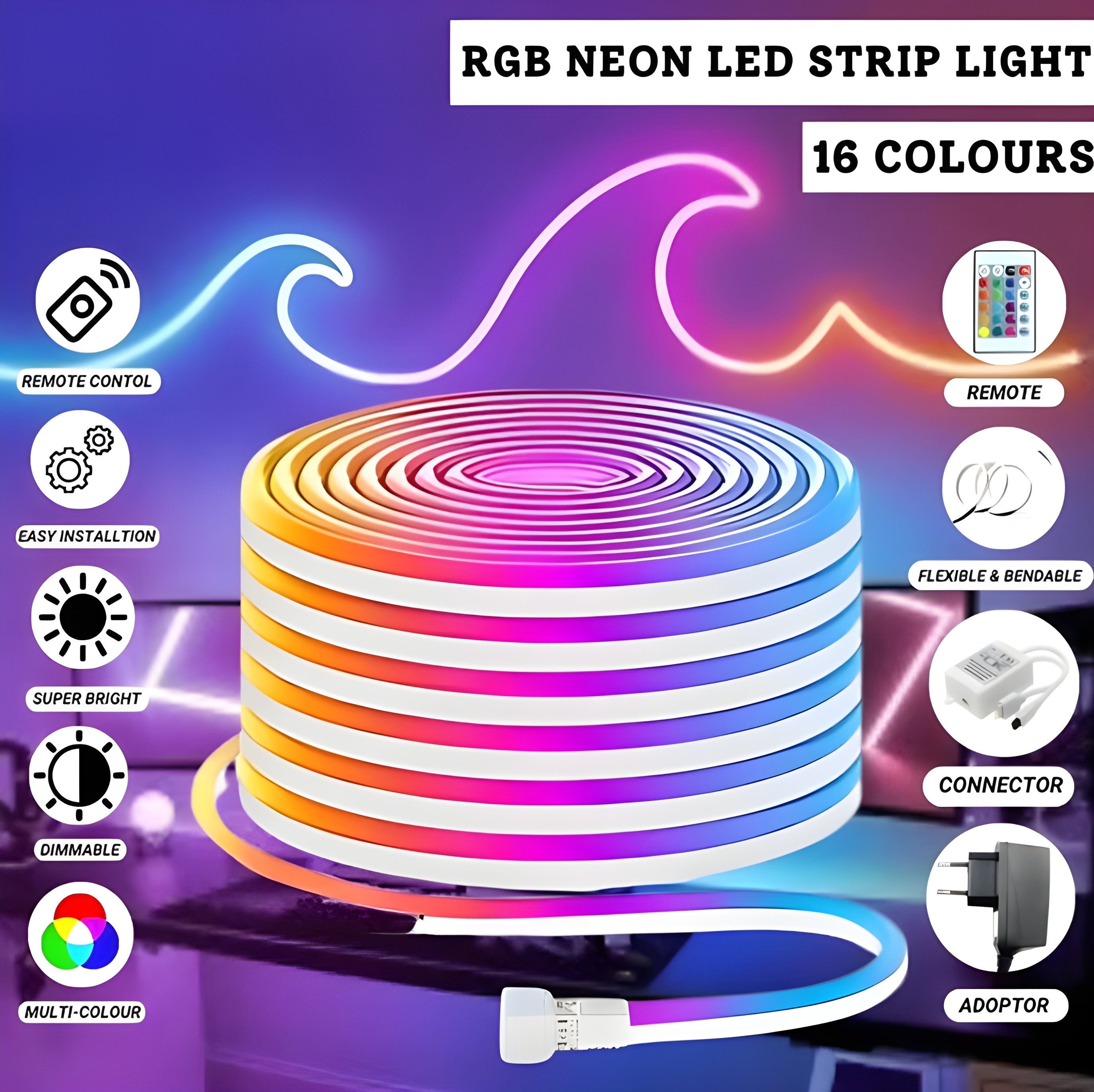 Multicolors Remote Control Flexible Strip Light – Neon Watts